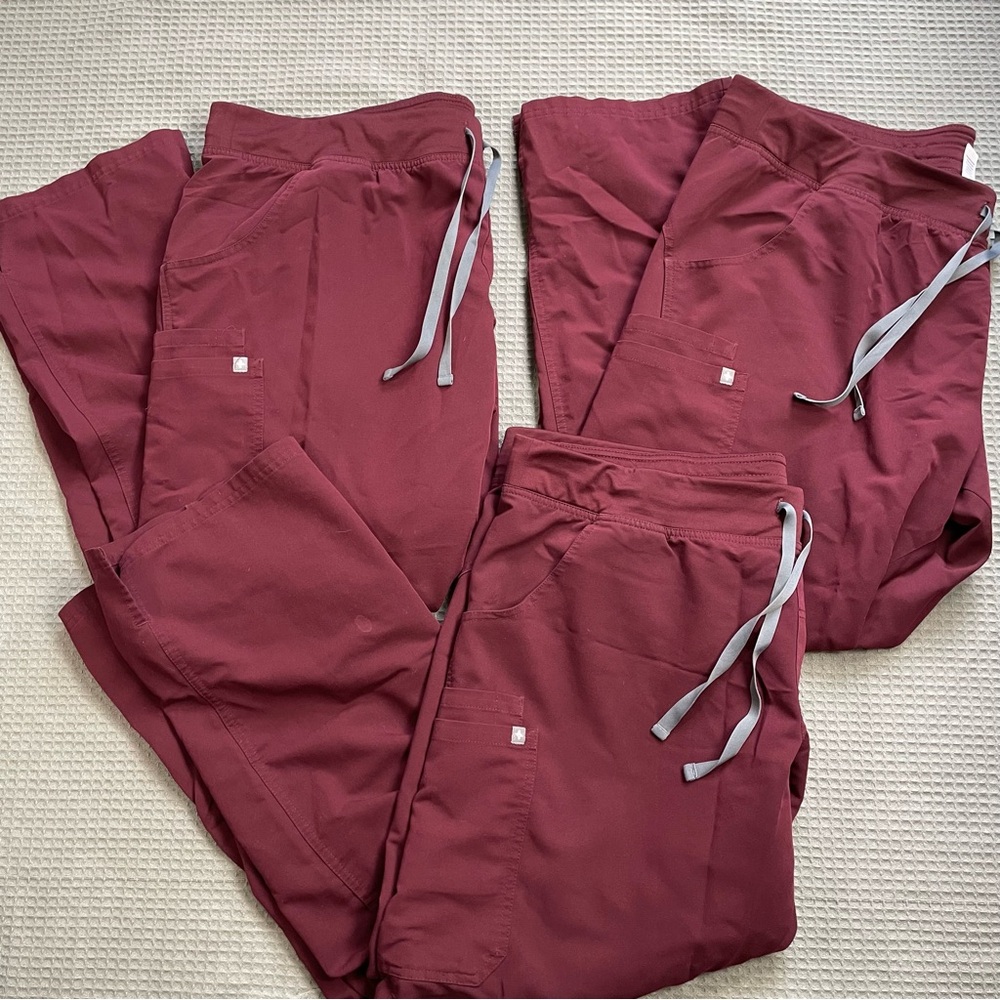 Figs Kade Scrub Pants XXL 2XL Womens Set Of 3 Straight Leg Burgundy